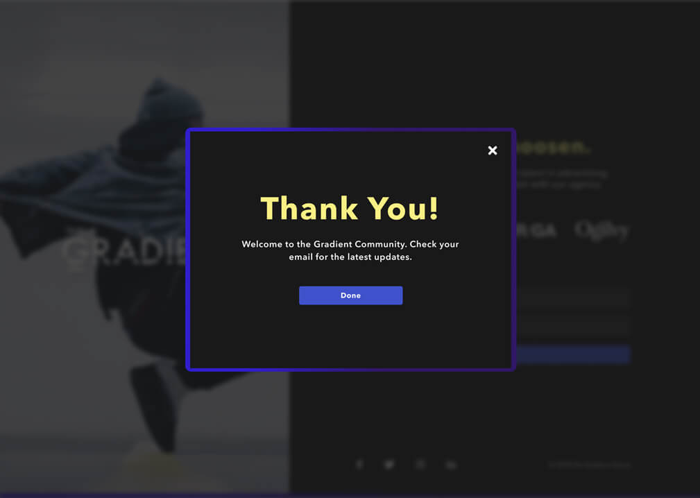 Gradient Confirmation Modal gradient thank you message pop up