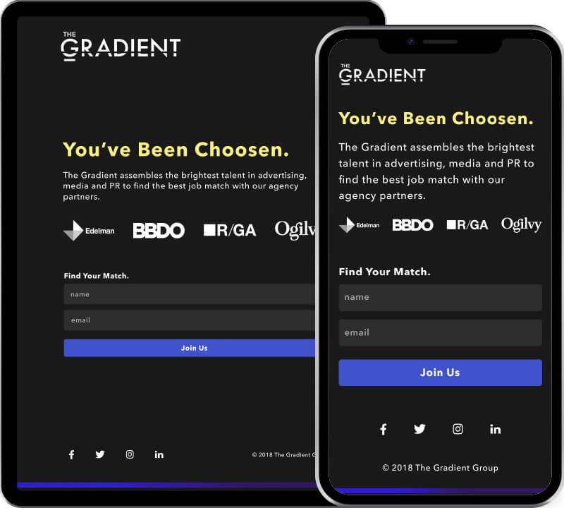 Gradient mobile landing page Gradient landing pages tablet and mobile sized